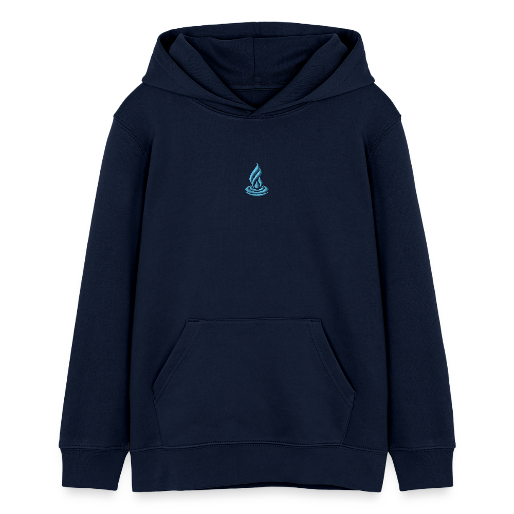 LIGHT BLUE FLAME - TEEN - Organic Hoodie - Embroidery - navy