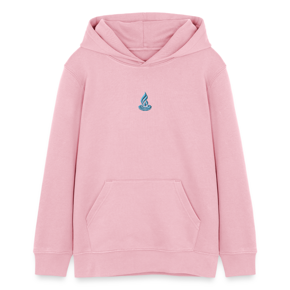 LIGHT BLUE FLAME - TEEN - Organic Hoodie - Embroidery - cotton pink