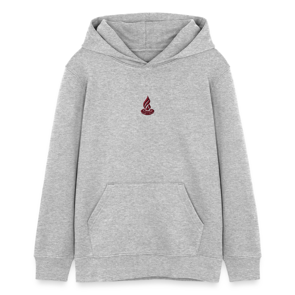 RED FLAME - TEEN - Organic Hoodie - Embroidery - heather grey