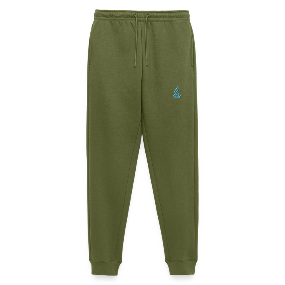 LIGHT BLUE FLAME - Men's Premium Organic Joggers - Embroidery - khaki