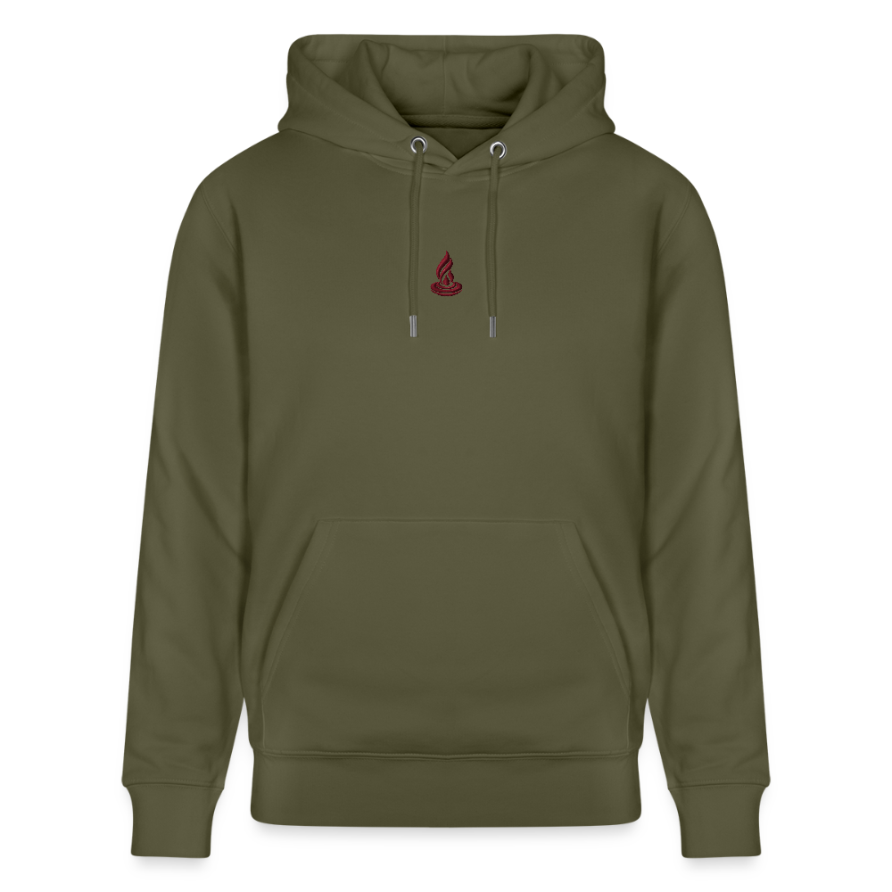 DARK RED FLAME - Unisex Organic Hoodie - Embroidery - khaki green