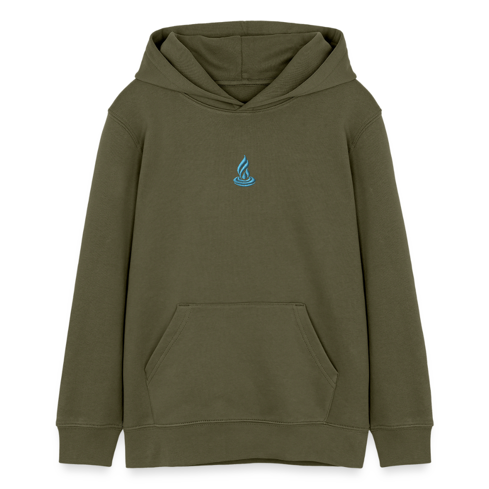LIGHT BLUE FLAME - TEEN - Organic Hoodie - Embroidery - khaki