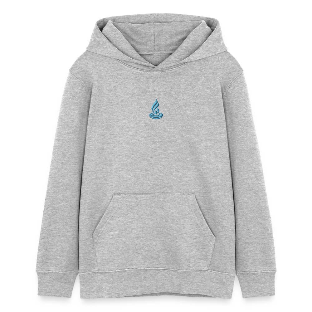 LIGHT BLUE FLAME - TEEN - Organic Hoodie - Embroidery - heather grey