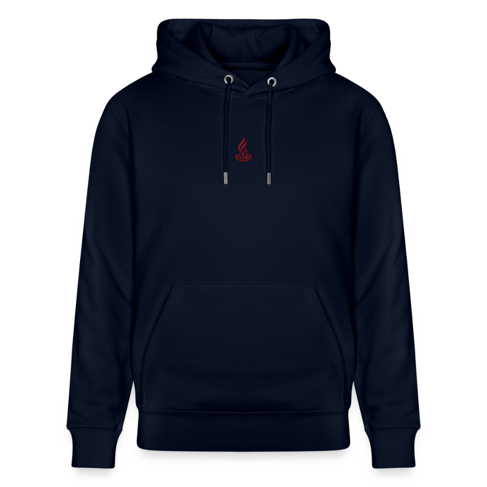 DARK RED FLAME - Unisex Organic Hoodie - Embroidery - navy