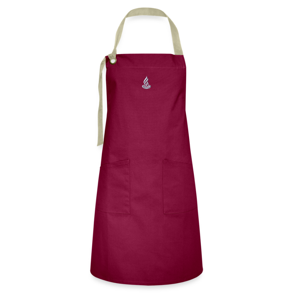 White Flame - Cook with Happiness - ARTISAN APRON - Embroidery - burgundy / desert sand